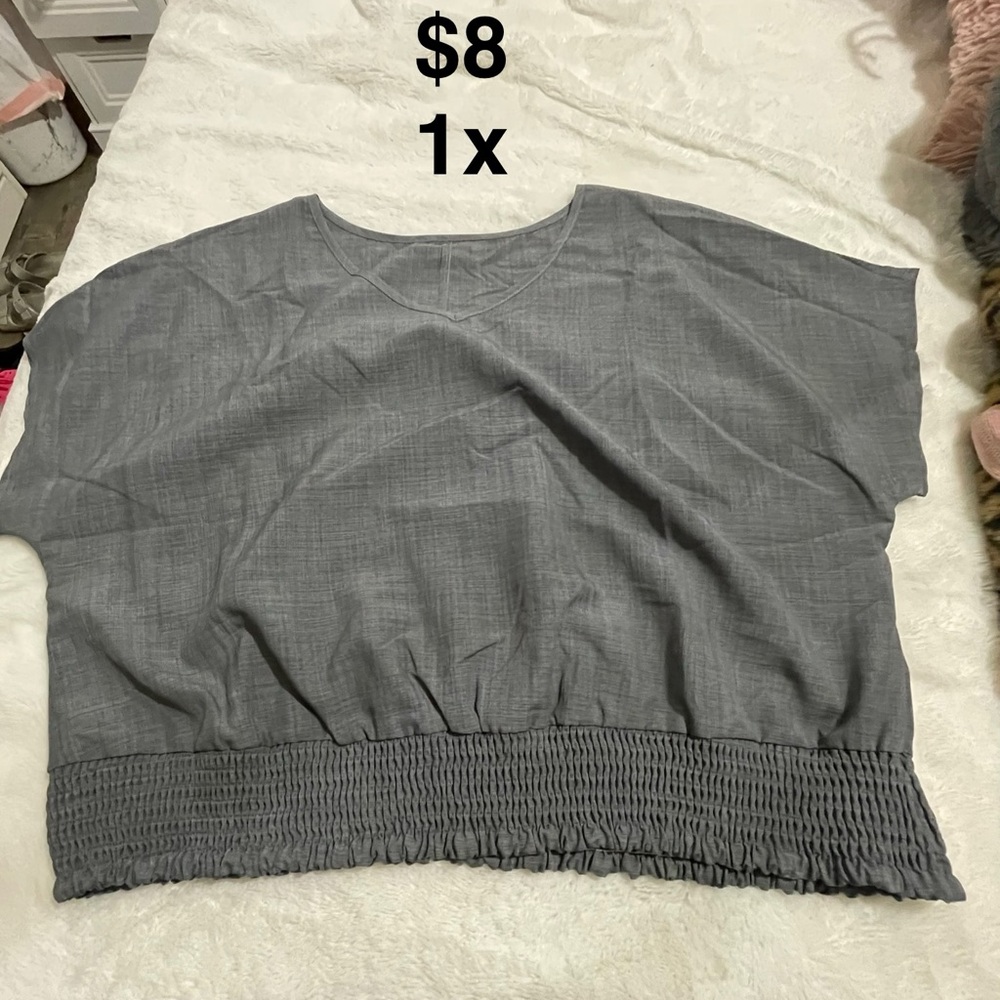 SHEIN Slate Gray Gathered Hem Blouse